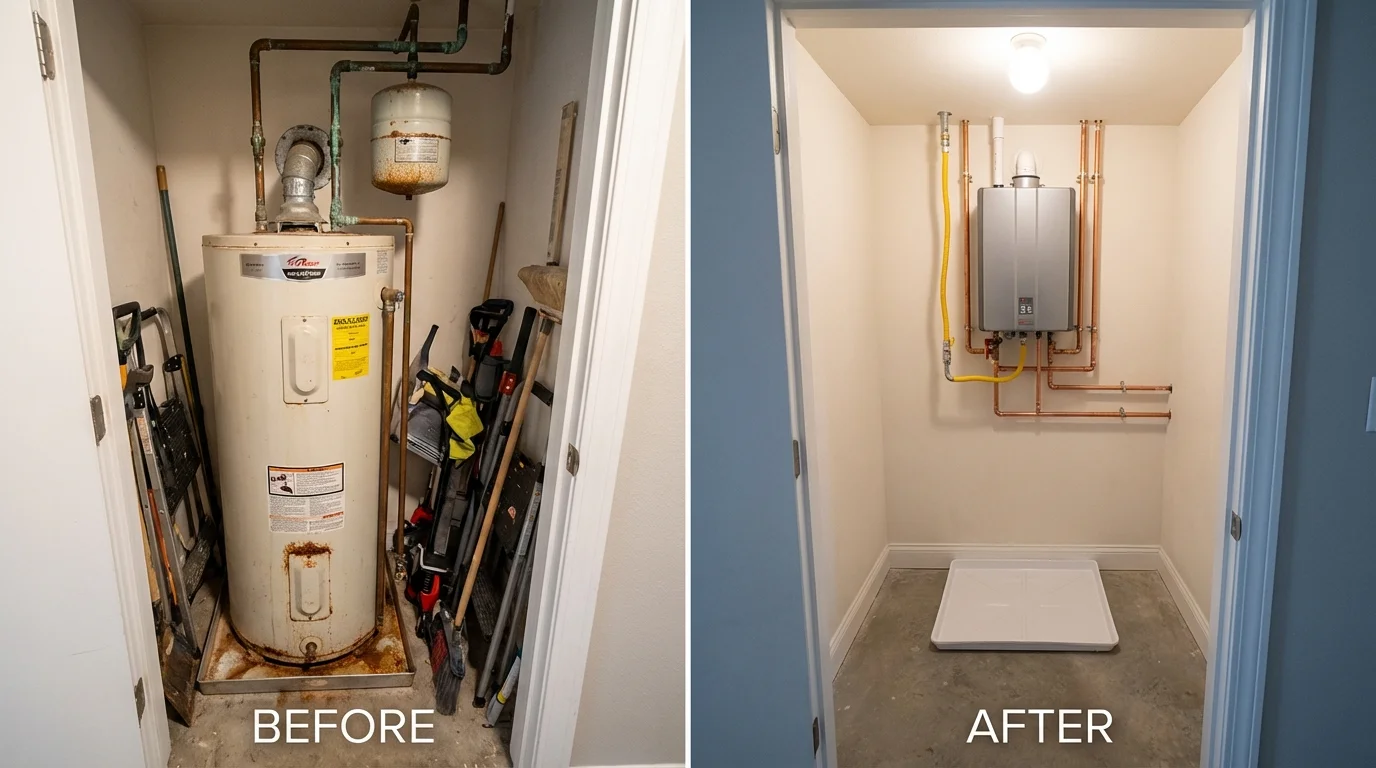 Tank water heater versus wall-mounted tankless unit comparison for Mount Pleasant, SC homeowners